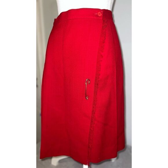 Women’s 100% Wool Red Vintage Midi Skirt - Picture 2 of 7
